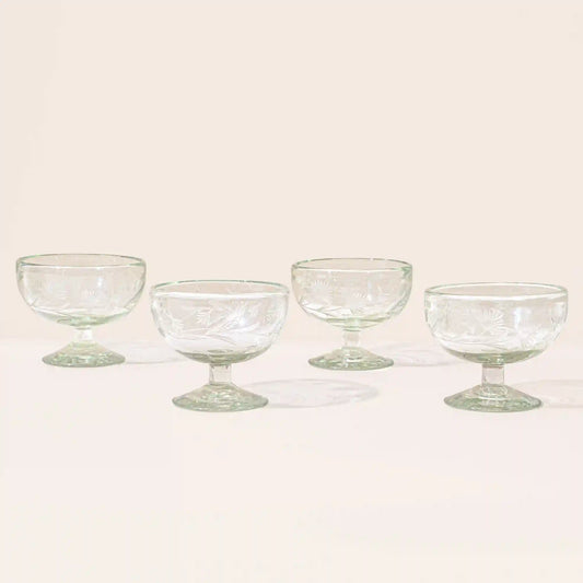 Etched Thistle Coupe, Set of 4