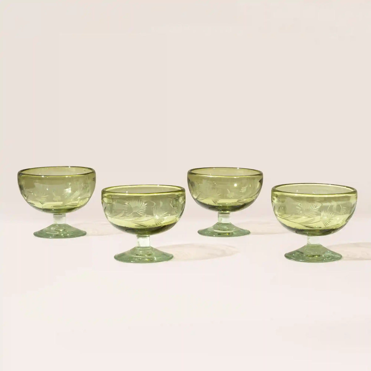 Etched Thistle Coupe, Set of 4