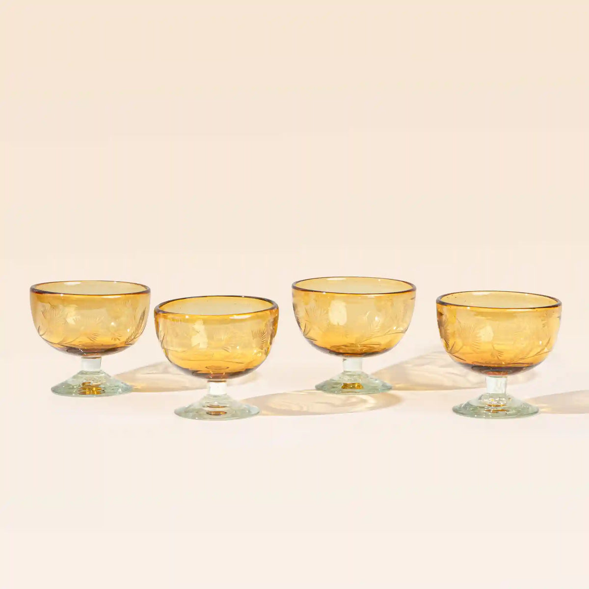 Etched Thistle Coupe, Set of 4